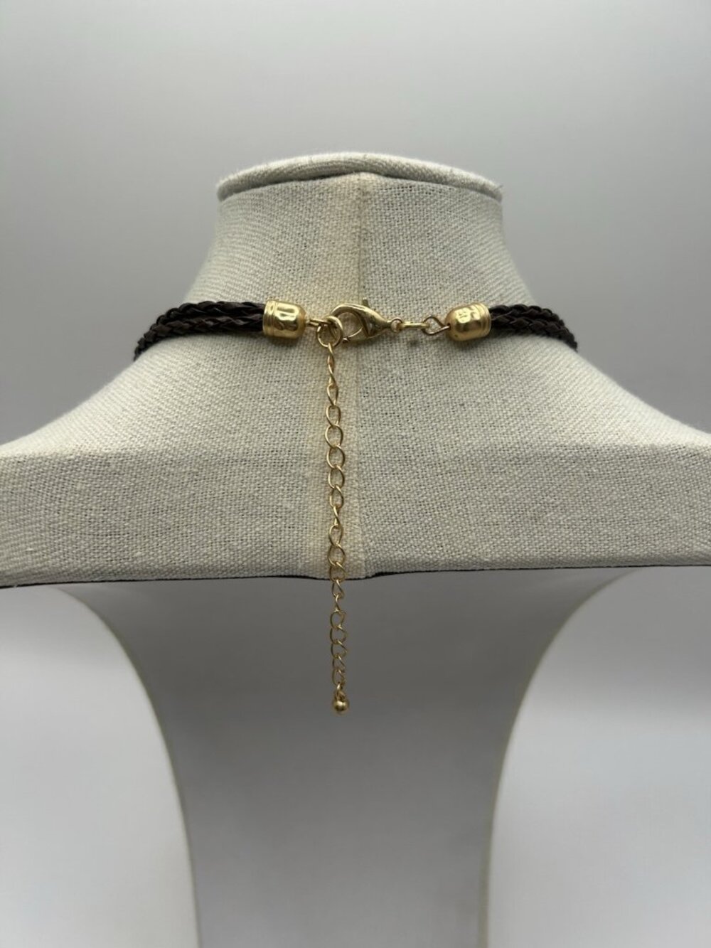Vintage Boho Statement Necklace Wood Bead Gold Tone Brown Chunky Bib Braid Earth - Picture 10 of 13
